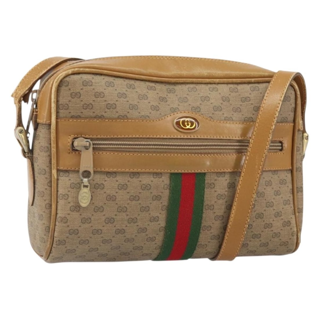 GUCCI Micro GG Supreme Beige Gold PVC Shoulder Bag Sherry Web Line Italy: GUCCI Micro GG Supreme Beige Gold PVC Shoulder Bag Sherry Web Line Italy This GUCCI Micro GG Supreme Sherry Line shoulder bag features a beige and gold PVC leather exterior with the signature Micro GG