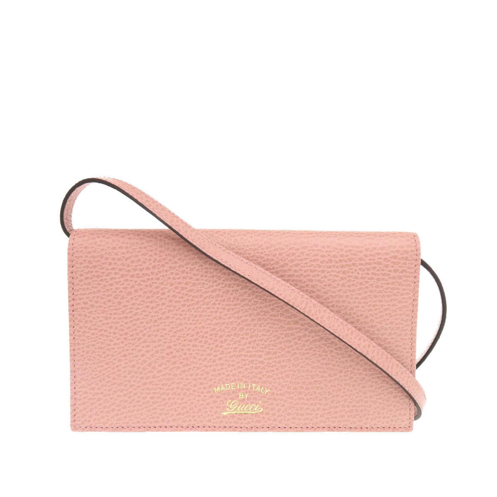 Gucci Swing Wallet On Strap Pink Leather Crossbody Bag: Gucci Swing Wallet On Strap Pink Leather Crossbody Bag Gucci Dollar Calfskin Swing Wallet On Strap in pink leather with an adjustable flat leather shoulder strap and front flap press stud closure. The