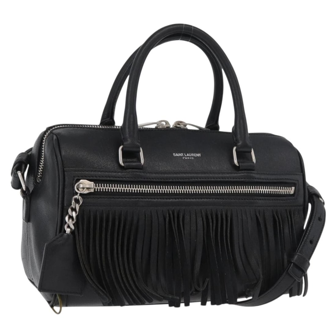 SAINT LAURENT Baby Duffel 2way Leather Handbag Black Silver: SAINT LAURENT Baby Duffel 2way Leather Handbag Black Silver Saint Laurent Baby Duffel 2-way handbag in black leather with silver-tone accents. Made in Italy, this women's bag includes a shoulder strap