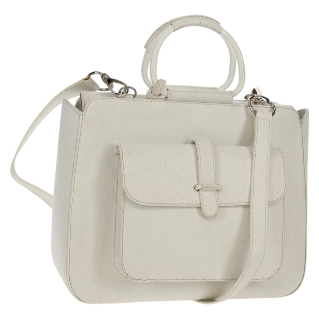 GUCCI 2way Leather Handbag White Silver Auth 000 2058 0307 5: GUCCI 2way Leather Handbag White Silver Auth 000 2058 0307 5 This elegant GUCCI hand bag is crafted from high-quality leather, featuring a chic combination of white and silver tones. The bag is design