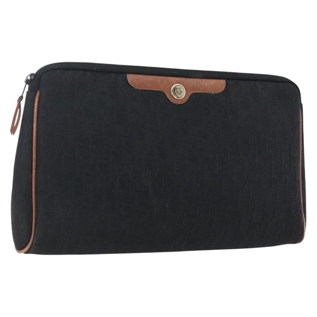 Trotter Canvas Black Gold Pouch by Christian Dior France: Trotter Canvas Black Gold Pouch by Christian Dior France This Christian Dior Trotter Canvas Pouch features a black and gold exterior made from signature Trotter canvas. The pouch has visible signs of 
