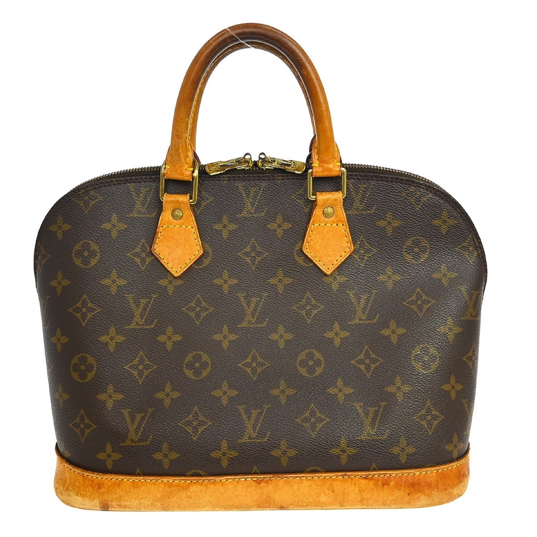 Louis Vuitton Alma Monogram Canvas Handbag M51130 TH0958: Louis Vuitton Alma Monogram Canvas Handbag M51130 TH0958 Vintage Louis Vuitton Alma handbag in brown Monogram canvas with leather trim and double handles. This medium handbag features a zip closure, c