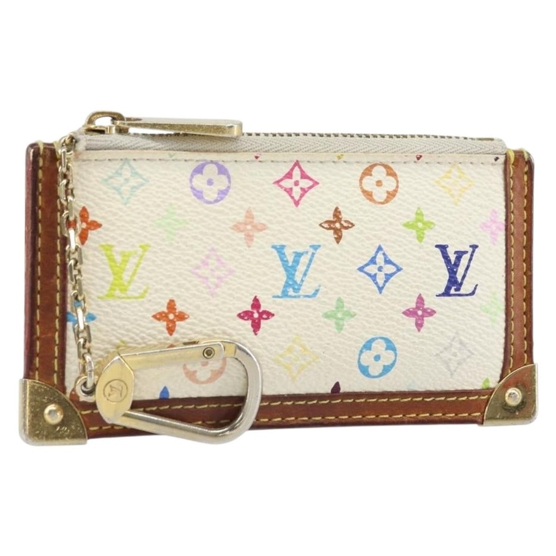 White Multicolor Monogram Canvas Coin Purse Louis Vuitton Pochette Cles M92655: White Multicolor Monogram Canvas Coin Purse Louis Vuitton Pochette Cles M92655 This Louis Vuitton Monogram Multicolor Pochette Cles Coin Purse in white features the brand's signature multicolor canvas