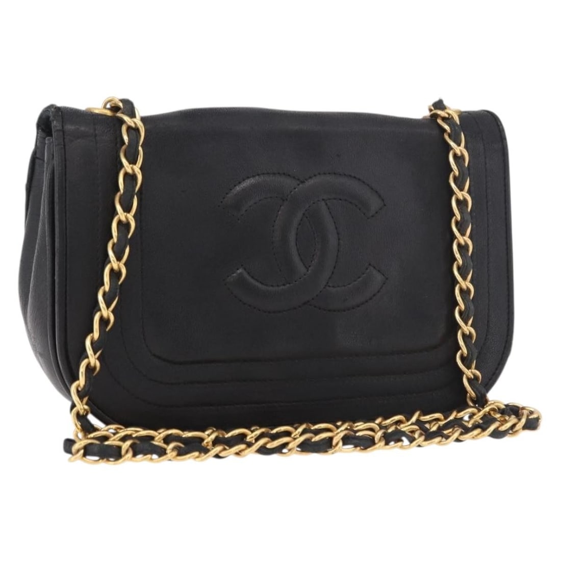 CHANEL CC Lamb Skin Shoulder Bag Black Gold Tone: CHANEL CC Lamb Skin Shoulder Bag Black Gold Tone Chanel shoulder bag in black lamb skin with gold-tone detailing. Made in Italy, this women's bag includes the guarantee card. Condition is heavily used