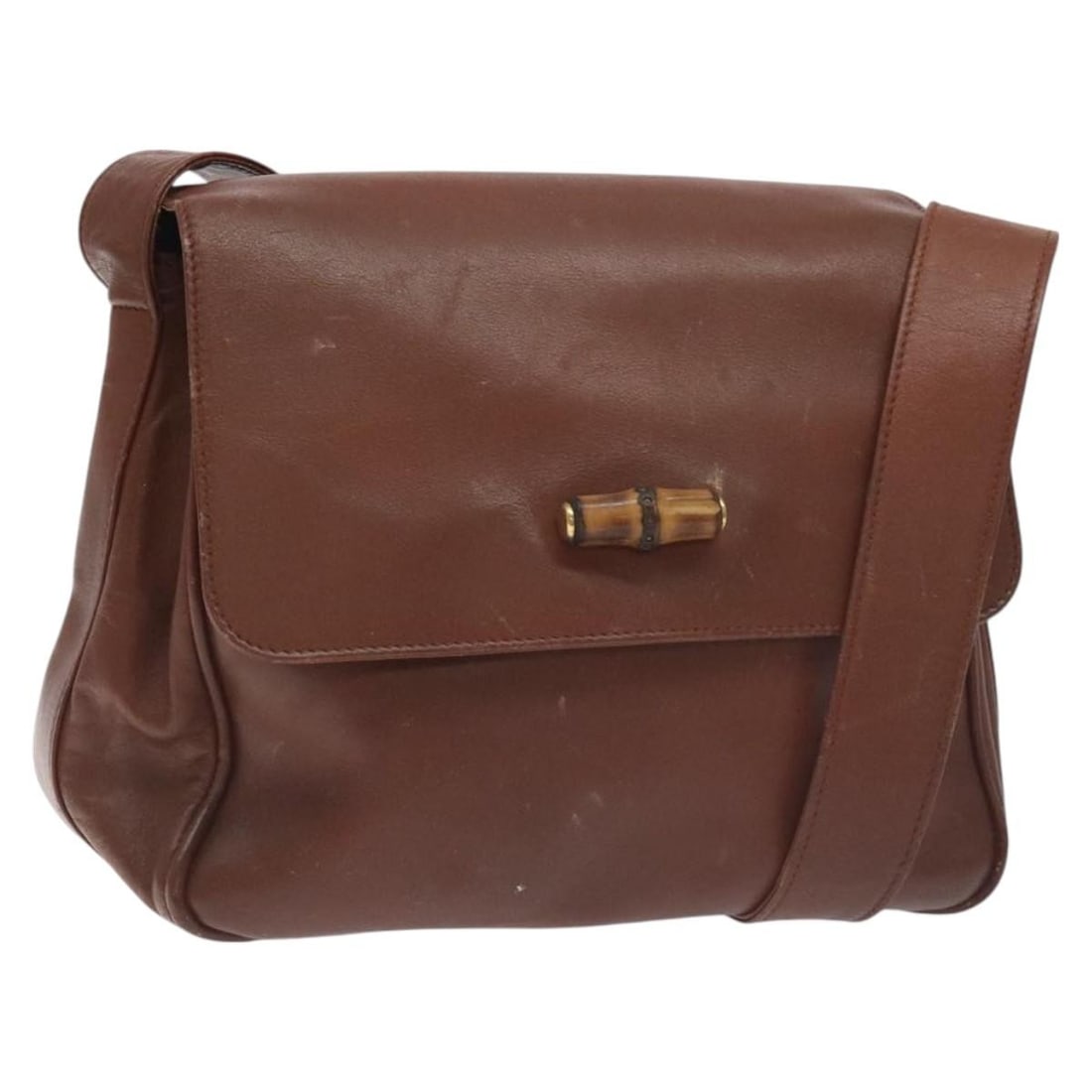 GUCCI 001 14 1571 Bamboo Leather Shoulder Bag Brown Gold: GUCCI 001 14 1571 Bamboo Leather Shoulder Bag Brown Gold Gucci bamboo shoulder bag in brown leather with gold-tone accents. Made in Italy, this women's shoulder bag is offered without the original box