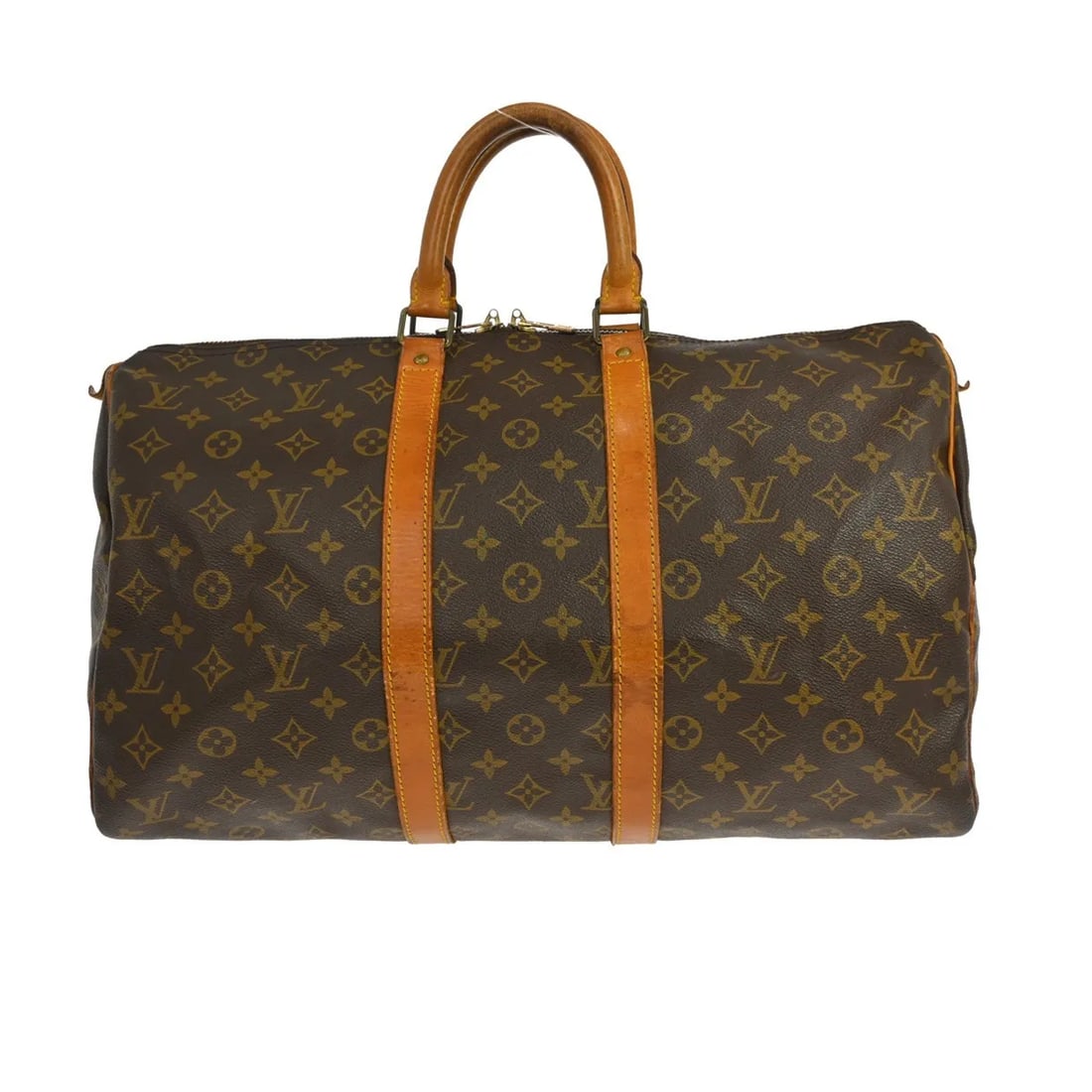 Louis Vuitton Keepall Brown Monogram Canvas Travel Bag: Louis Vuitton Keepall Brown Monogram Canvas Travel Bag Louis Vuitton Keepall in brown monogram canvas. This unisex bag is made in France and shows fair pre-owned condition with visible wear throughout