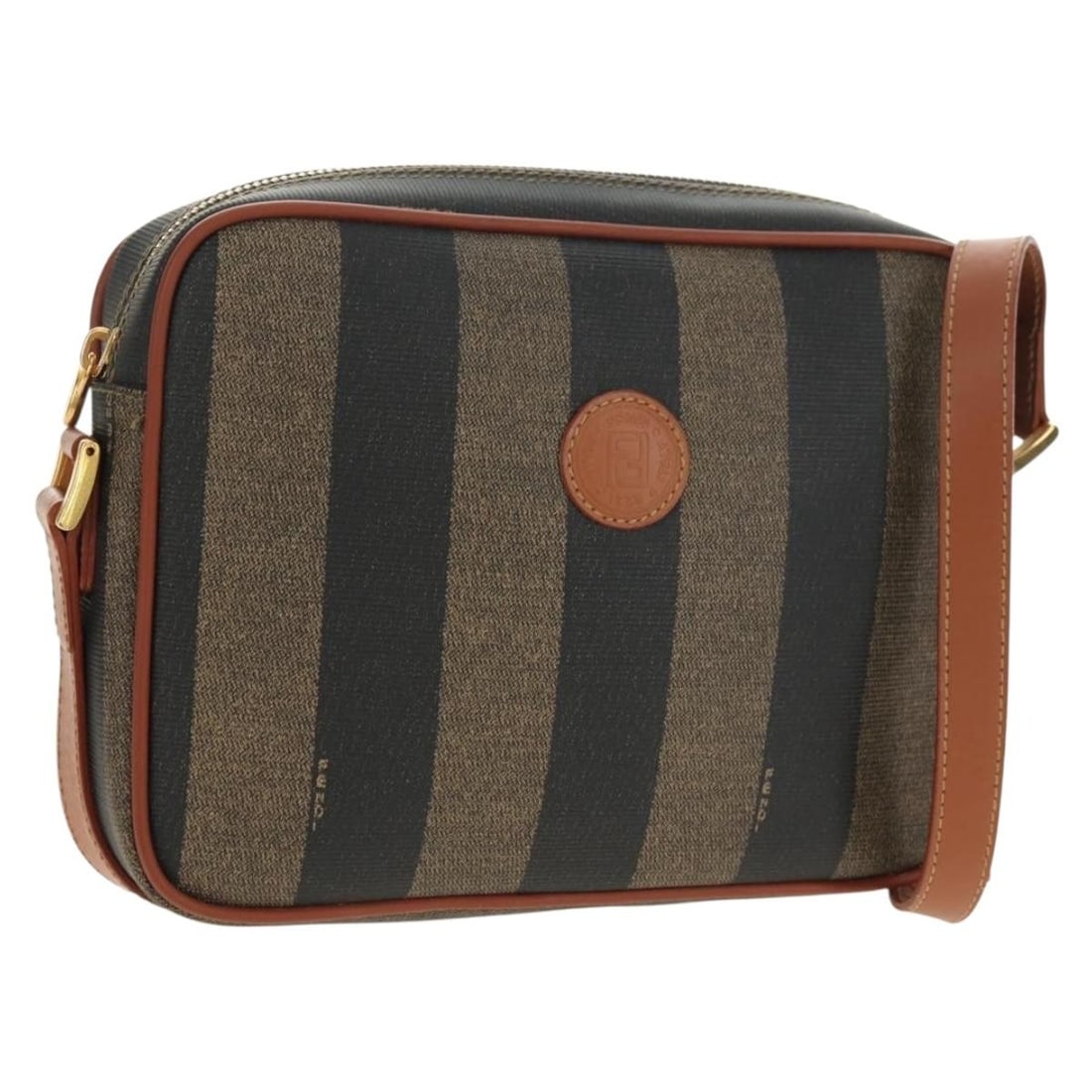 Fendi Pequin Canvas and PVC Leather Shoulder Bag Brown Black: Fendi Pequin Canvas and PVC Leather Shoulder Bag Brown Black Authentic Fendi shoulder bag in brown and black Pequin canvas with PVC leather trim. This women's bag includes a dust bag and is made in It