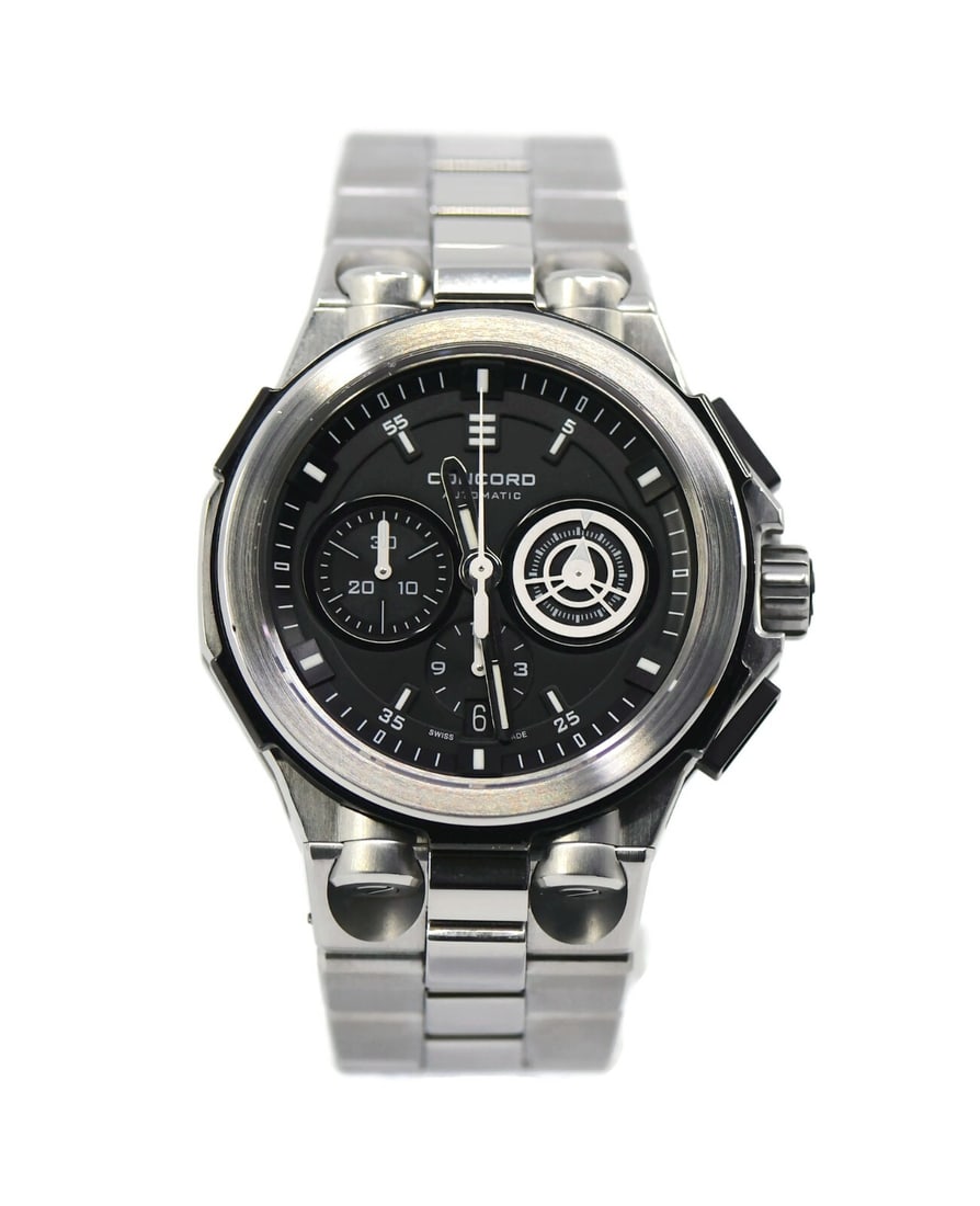 Concord C2 Chronograph Stainless Steel Watch 04.6.14.1052 with Box and Papers: Concord C2 Chronograph Stainless Steel Watch 04.6.14.1052 with Box and Papers This Concord C2 Chronograph wristwatch features a durable stainless steel case and band, ensuring longevity and style. The