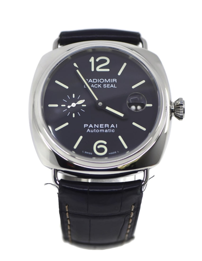 Panerai Radiomir Black Seal PAM00287 45mm Stainless Steel Automatic Men's Watch: Panerai Radiomir Black Seal PAM00287 45mm Stainless Steel Automatic Men's Watch The Panerai Radiomir Black Seal is a men's wristwatch featuring a polished stainless steel case measuring 45 mm. It is e