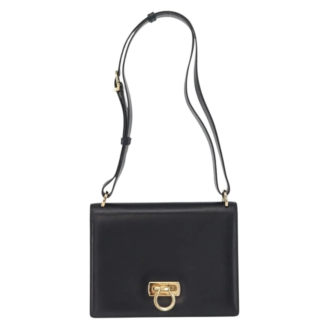 Salvatore Ferragamo Gancini Navy Leather Shoulder Bag: Salvatore Ferragamo Gancini Navy Leather Shoulder Bag This Salvatore Ferragamo Gancini shoulder bag is crafted from navy leather and features a structured silhouette. Designed for women, it includes a