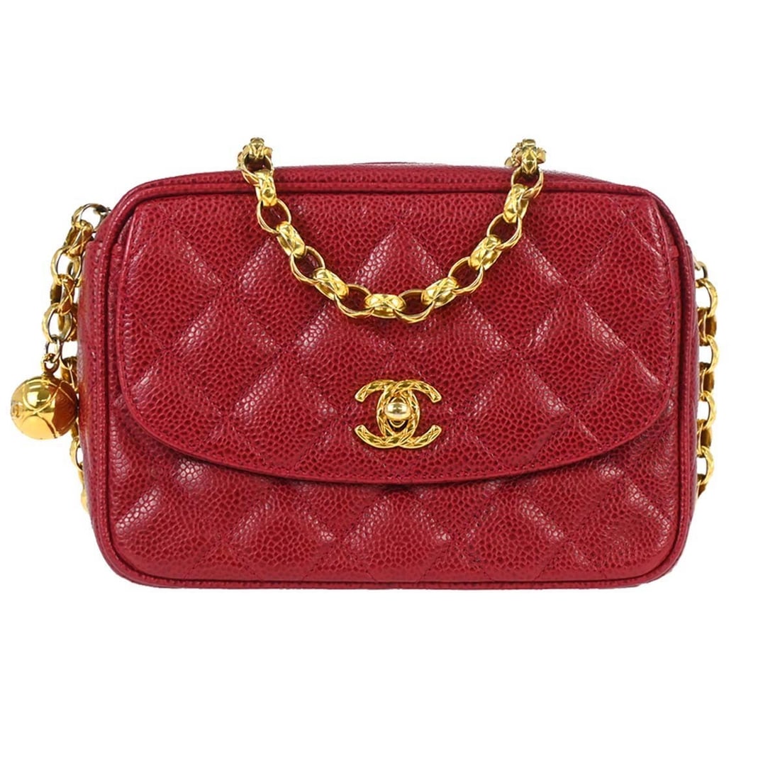 CHANEL Single Chain Shoulder Bag Mini Red Caviar Crossbody (1 of 15)