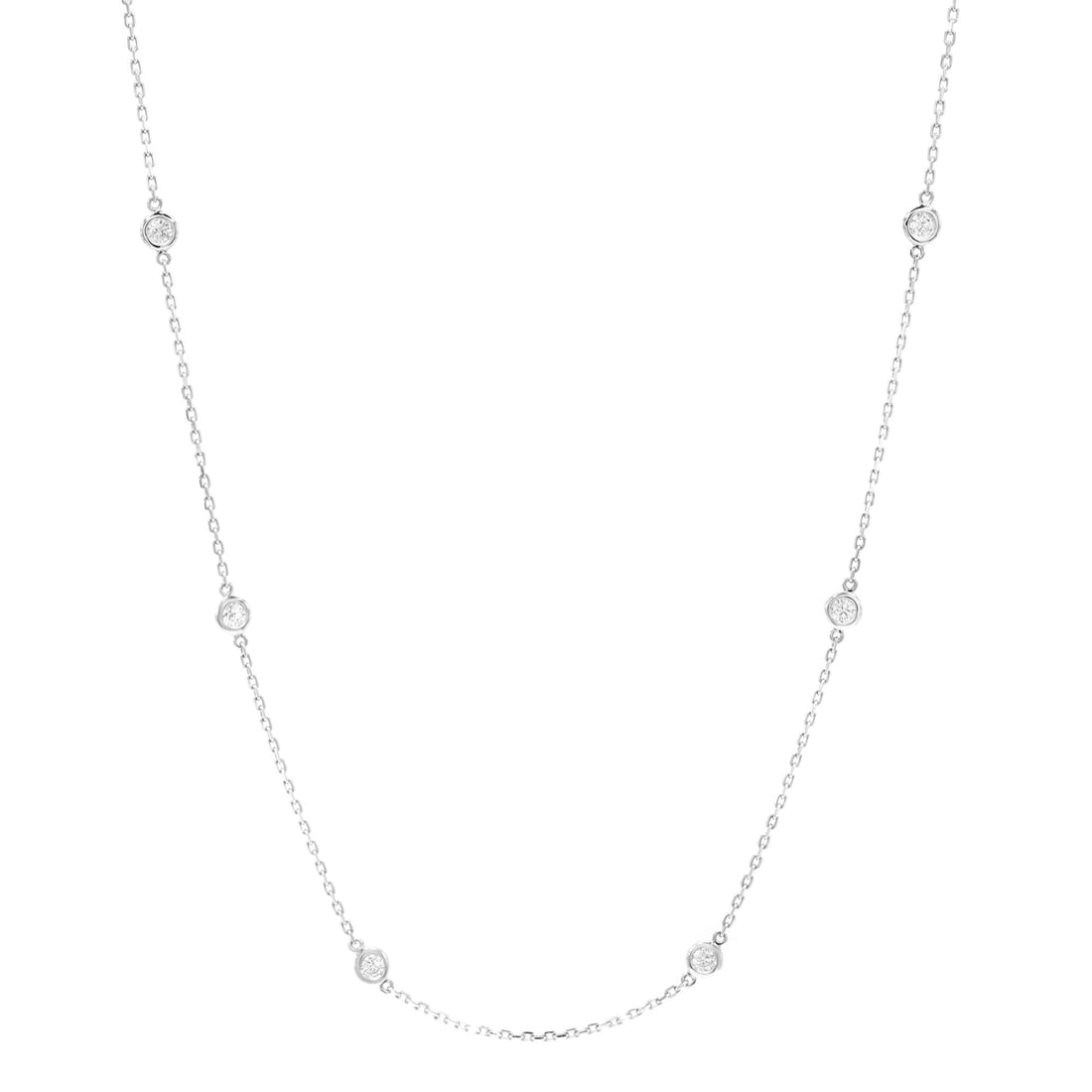 Rachel Koen 14K White Gold Natural Diamond By The Yard Necklace 0.70cttw: Rachel Koen 14K White Gold Natural Diamond By The Yard Necklace 0.70cttw This exquisite Rachel Koen necklace features a stunning design of natural diamonds delicately set in 14K white gold. The 'By th