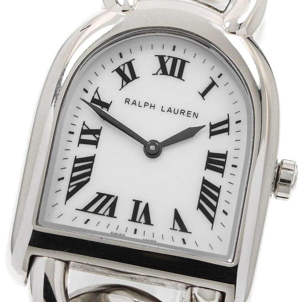 Ralph Lauren Stirrup Petit Link quartz stainless steel women watch: Ralph Lauren Stirrup Petit Link quartz stainless steel women watch This is a pre-owned Ralph Lauren Stirrup Petit Link women's wristwatch featuring a stainless steel case and bracelet. The watch is eq