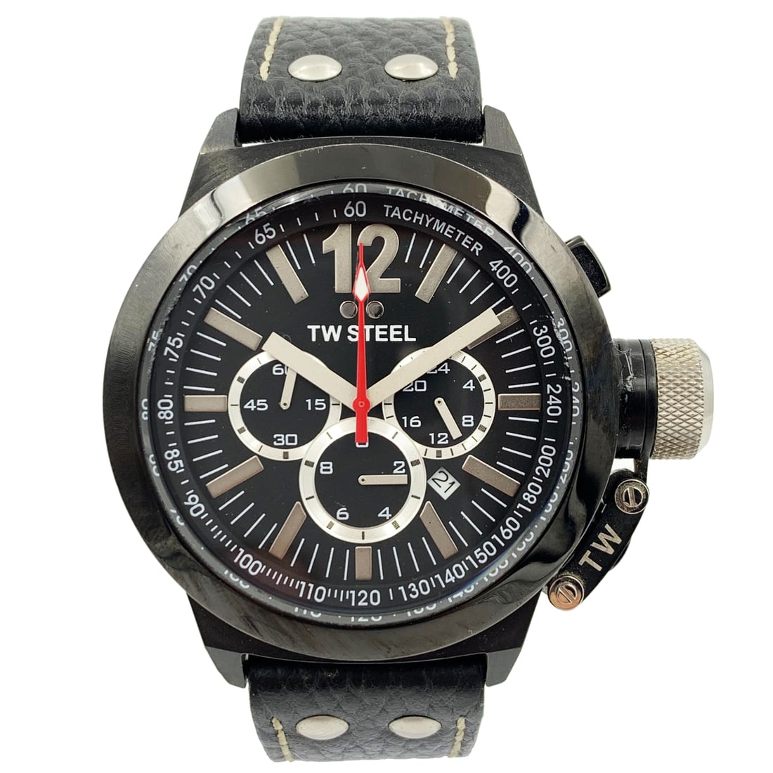 TW Steel CEO CE1033 men's quartz watch black steel leather strap: TW Steel CEO CE1033 men's quartz watch black steel leather strap Pre-owned TW Steel CEO Canteen men's wristwatch with a casual design and black chronograph-style dial. This quartz watch features a bla
