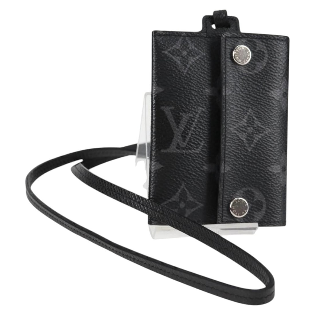 Louis Vuitton M83155 Porte Cartes Pass Case Monogram Eclipse: Louis Vuitton M83155 Porte Cartes Pass Case Monogram Eclipse Louis Vuitton Porte Cartes On Strap in Monogram Eclipse canvas. This pass case is made in Italy and includes a dust bag. Condition is AB / 