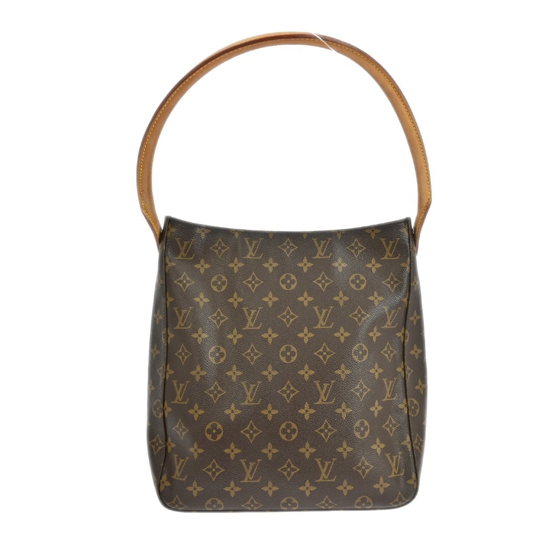 Louis Vuitton Looping GM Monogram Shoulder Bag M51145 Brown: Louis Vuitton Looping GM Monogram Shoulder Bag M51145 Brown Vintage Louis Vuitton Looping GM shoulder bag in Monogram canvas with leather trim and a beige leather strap. The bag features a brown exter