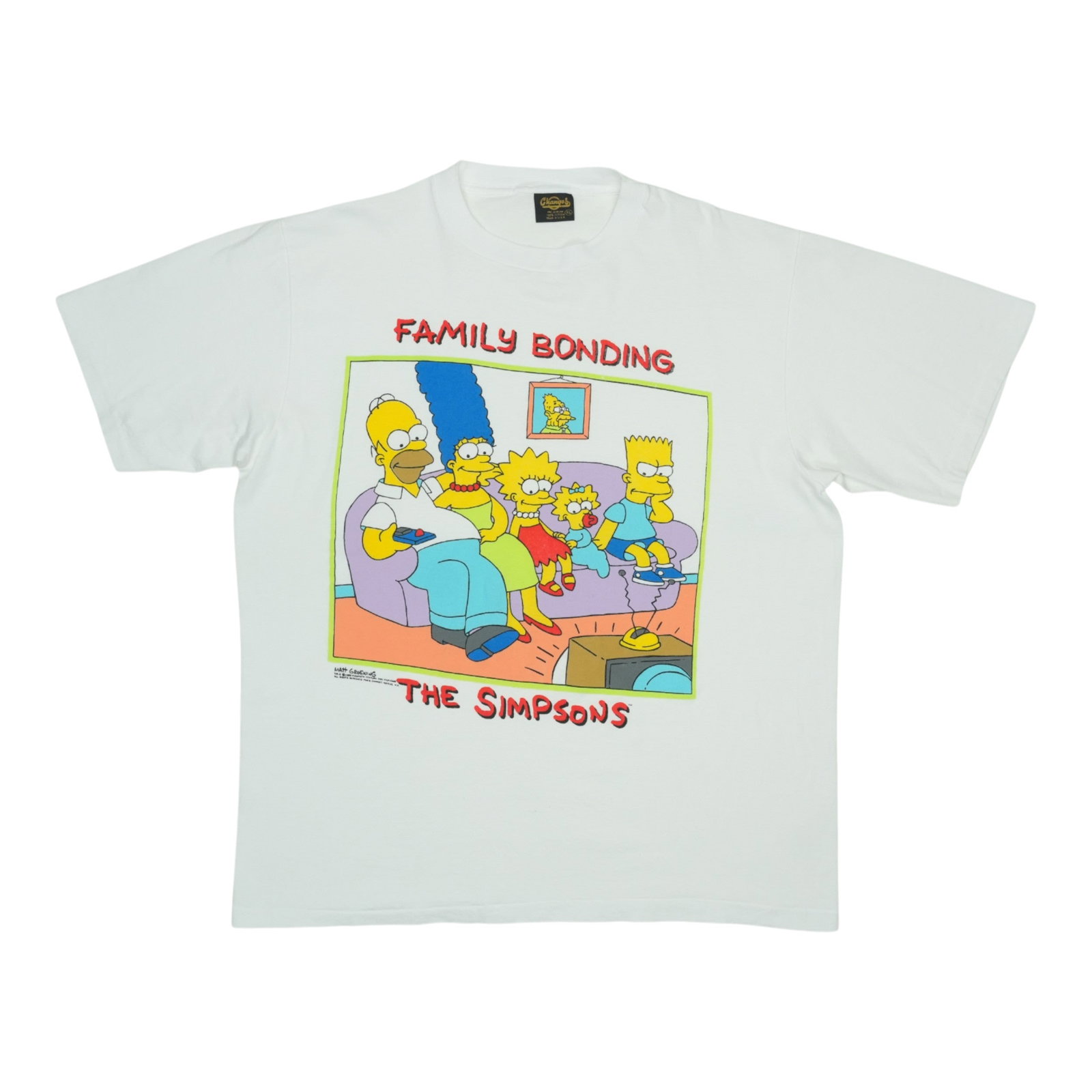 Vintage 1989 The Simpsons Family Bonding White Cotton T-Shirt XL: Vintage 1989 The Simpsons Family Bonding White Cotton T-Shirt XL This is an original vintage 1989 The Simpsons Family Bonding shirt, featuring classic graphics on the front and no graphics on the back