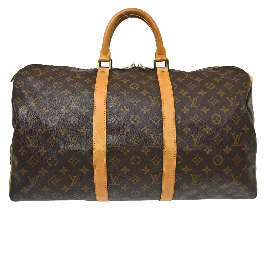 Louis Vuitton Keepall Monogram Canvas Travel Bag 50cm: Louis Vuitton Keepall Monogram Canvas Travel Bag 50cm This Louis Vuitton Keepall Bag features the iconic monogram canvas in brown and is designed for unisex use. The bag is in good condition with visi