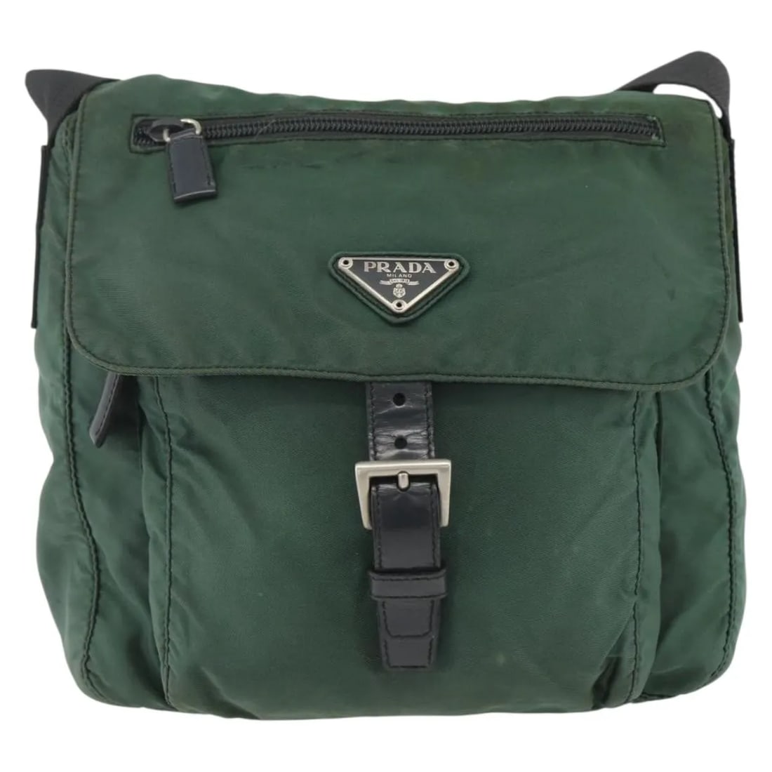Prada Tessuto Green Nylon Buckle Messenger Bag Unisex Italy (1 of 18)