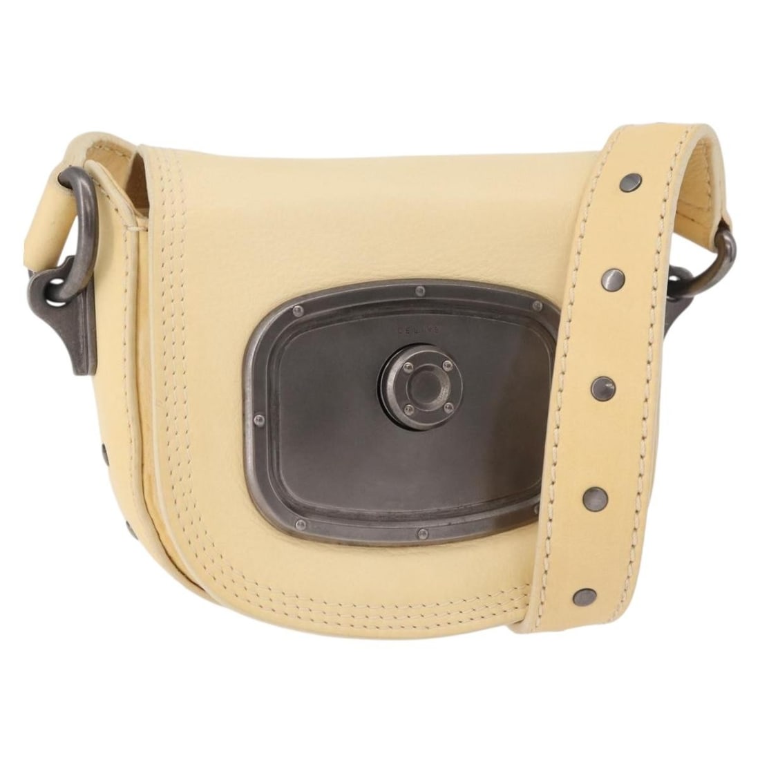 Ivory Leather CELINE Shoulder Bag with Dust Bag: Ivory Leather CELINE Shoulder Bag with Dust Bag This CELINE shoulder bag is crafted from ivory leather and features a compact, structured silhouette. Designed for women, it includes a 22.4-inch (57 cm