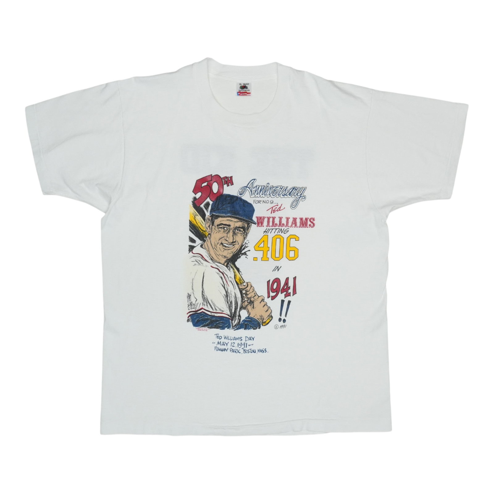 Vintage 1991 Ted Williams Day Boston Red Sox White Cotton T Shirt XL: Vintage 1991 Ted Williams Day Boston Red Sox White Cotton T Shirt XL This is an original vintage 1991 Boston Red Sox Ted Williams Day shirt, featuring graphics on both the front and back. Crafted from