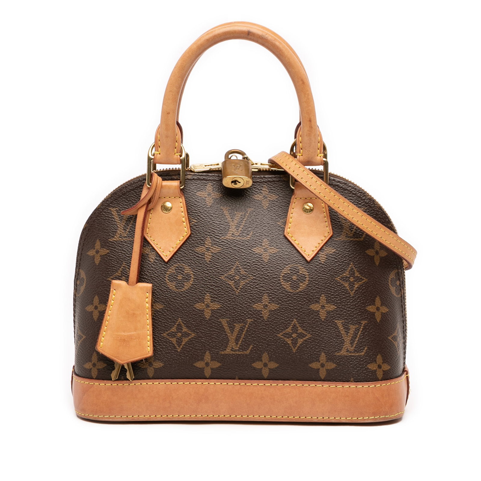 Louis Vuitton Alma BB Monogram Canvas Satchel Bag: Louis Vuitton Alma BB Monogram Canvas Satchel Bag Louis Vuitton Monogram Alma BB handbag crafted with a monogram canvas body and vachetta leather trim. It features rolled vachetta leather handles, a d