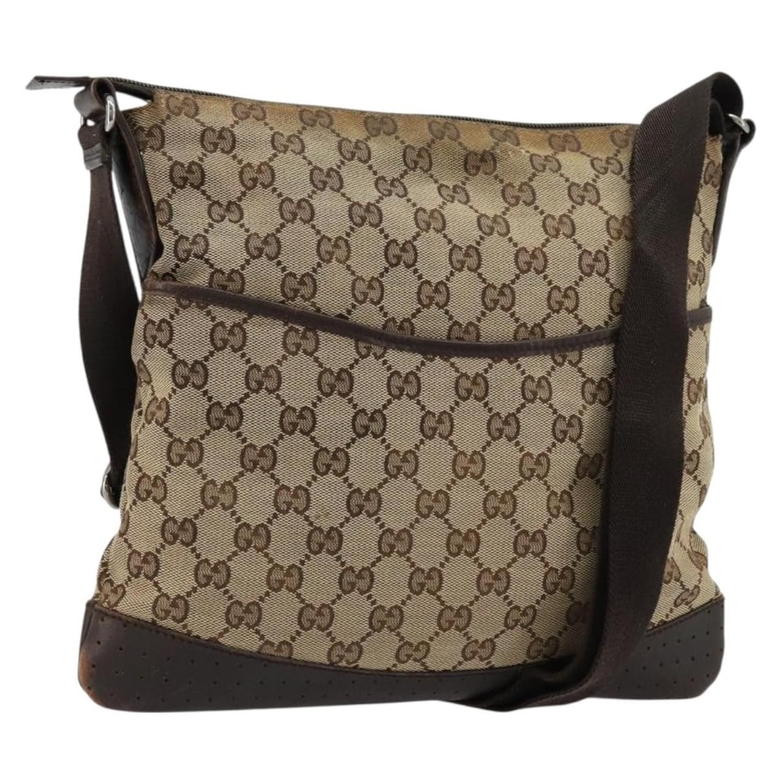 Gucci GG Canvas Beige Silver Shoulder Bag 145857: Gucci GG Canvas Beige Silver Shoulder Bag 145857 This GUCCI GG Canvas Shoulder Bag features a beige and silver color scheme with the signature GG canvas material. Designed for women, the bag is made i