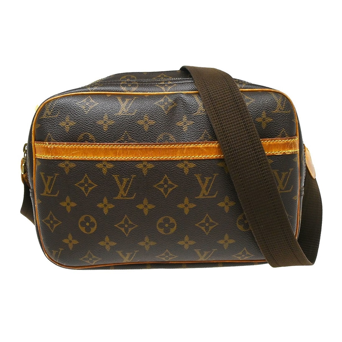 Louis Vuitton Reporter PM Monogram Crossbody Shoulder Bag M45254: Louis Vuitton Reporter PM Monogram Crossbody Shoulder Bag M45254 Vintage Louis Vuitton Reporter PM messenger shoulder bag in brown Monogram canvas and leather. This small bag features a zip closure, a