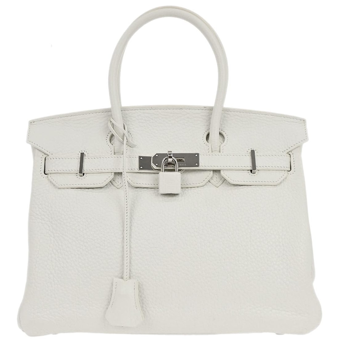 Hermes Birkin 30 White Taurillon Clemence Top Handle Bag: Hermes Birkin 30 White Taurillon Clemence Top Handle Bag Hermes Birkin 30 handbag in white Taurillon Clemence leather with double handles, a turn-lock flap closure, and silver-color hardware. The inte