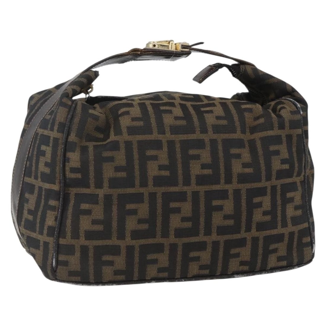 FENDI Zucca Canvas Hand Bag Black Brown Gold Auth 154743: FENDI Zucca Canvas Hand Bag Black Brown Gold Auth 154743 This FENDI Zucca Canvas Vanity Hand Bag is a stylish accessory crafted in Italy. Featuring a distinctive exterior made from Zucca Canvas, the b