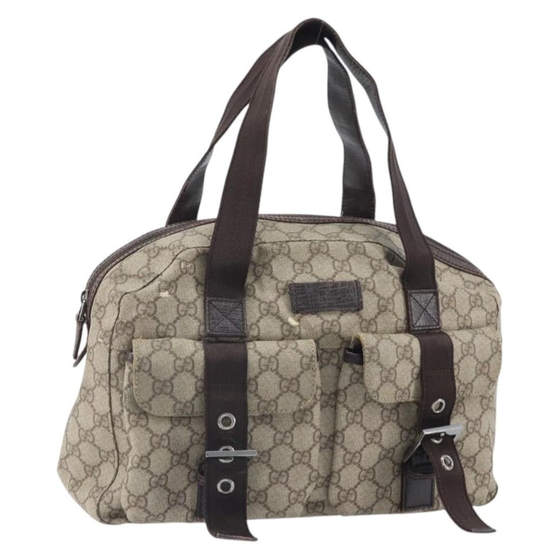 Beige GG Supreme Handbag by Gucci in PVC Leather 140959 Italy: Beige GG Supreme Handbag by Gucci in PVC Leather 140959 Italy This is a Gucci GG Supreme handbag crafted from beige and silver PVC leather with GG canvas accents. Designed for women, it features a str