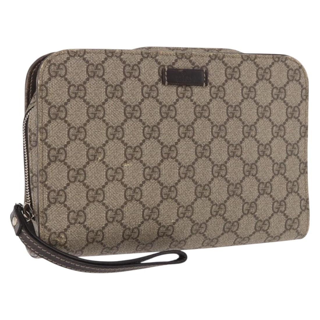 Gucci 201755 GG Supreme PVC Leather Clutch Beige Silver: Gucci 201755 GG Supreme PVC Leather Clutch Beige Silver Gucci GG Supreme clutch bag in beige and silver PVC leather with GG canvas. This women's clutch is made in Italy and is offered in heavily used 