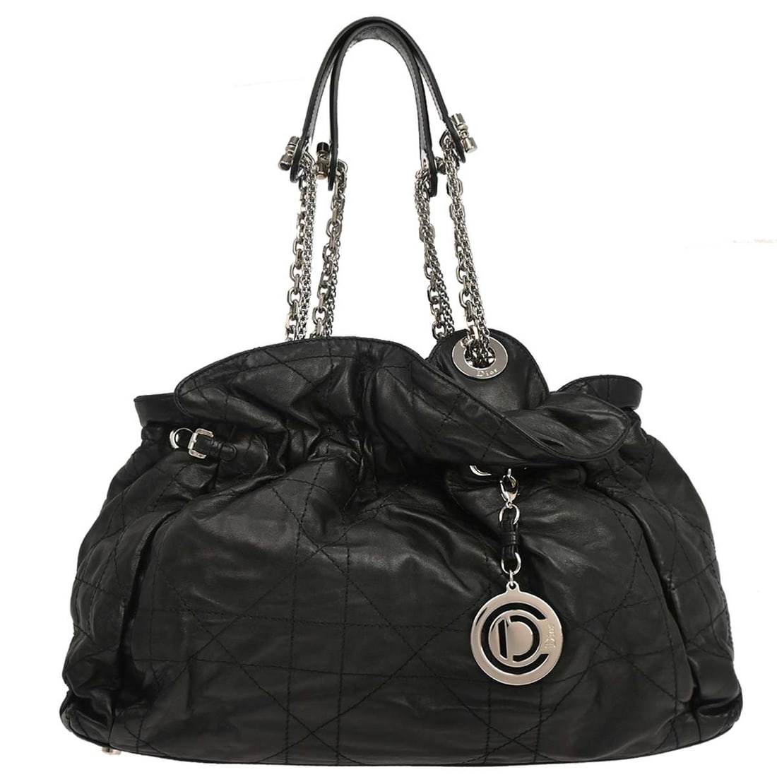 Dior Le Trente Cannage Black Lambskin Tote with Bag Charm: Dior Le Trente Cannage Black Lambskin Tote with Bag Charm Christian Dior Le Trente Cannage tote bag in black lambskin with quilted Dior Cannage pattern. This women's large tote features double handles