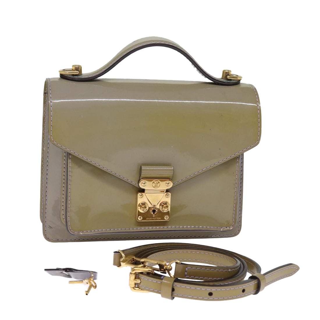 Louis Vuitton Monceau BB 2way handbag in Lila patent leather: Louis Vuitton Monceau BB 2way handbag in Lila patent leather Louis Vuitton Monogram Vernis Monceau BB 2-way handbag in Lila patent leather. This women's bag includes a shoulder strap and was made in F