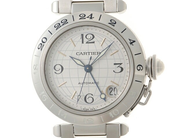 Cartier Pasha C Meridian Steel Automatic Mens Wristwatch Silver Dial (1 of 10)