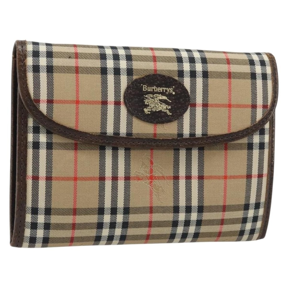 Beige Canvas Nova Check Pouch by Burberrys Gold Accent: Beige Canvas Nova Check Pouch by Burberrys Gold Accent This Burberrys Nova Check pouch features a classic beige and gold canvas exterior with signature Nova Check pattern. Designed for women, this Ita