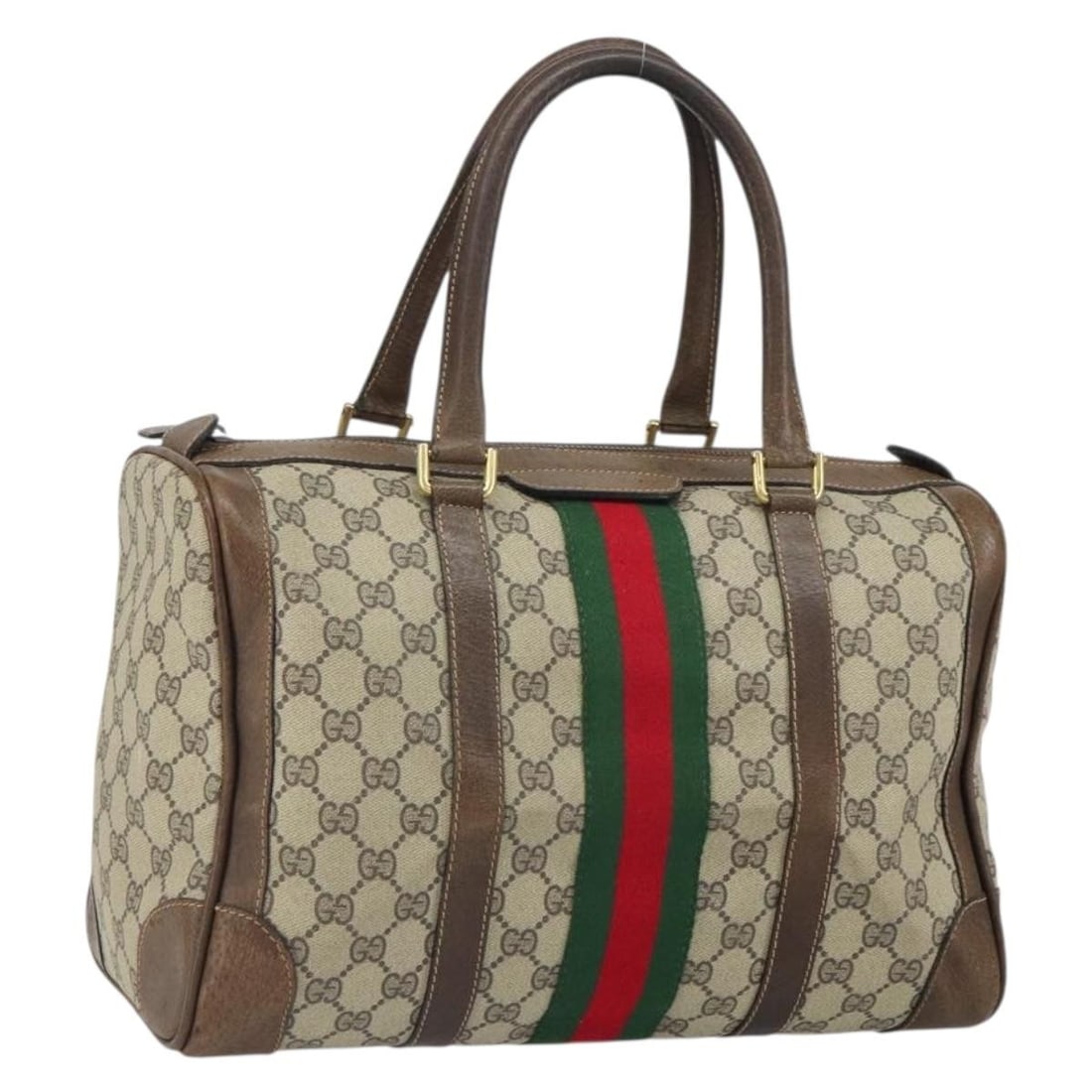GUCCI Sherry Line GG Supreme PVC Leather Hand Bag Beige Gold: GUCCI Sherry Line GG Supreme PVC Leather Hand Bag Beige Gold Gucci GG Supreme Web Sherry Line handbag in beige and gold PVC leather with GG canvas. This women's handbag is made in Italy and is offered