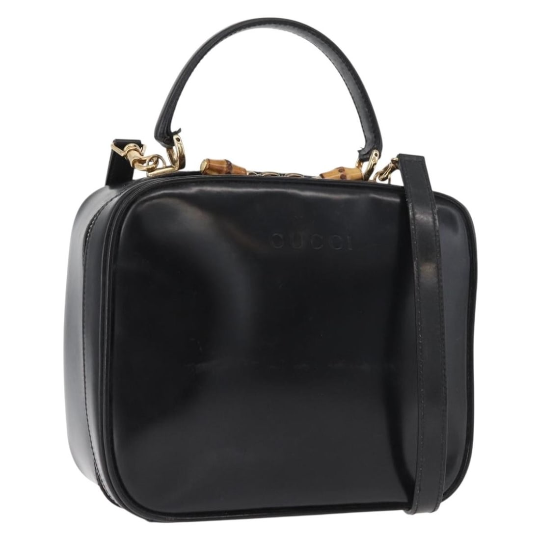 Gucci Bamboo 2 Way Leather Handbag Black with Shoulder Strap: Gucci Bamboo 2 Way Leather Handbag Black with Shoulder Strap Gucci bamboo 2-way handbag in black leather with gold-tone accents. Made in Italy, this women's bag includes a shoulder strap and can be ca