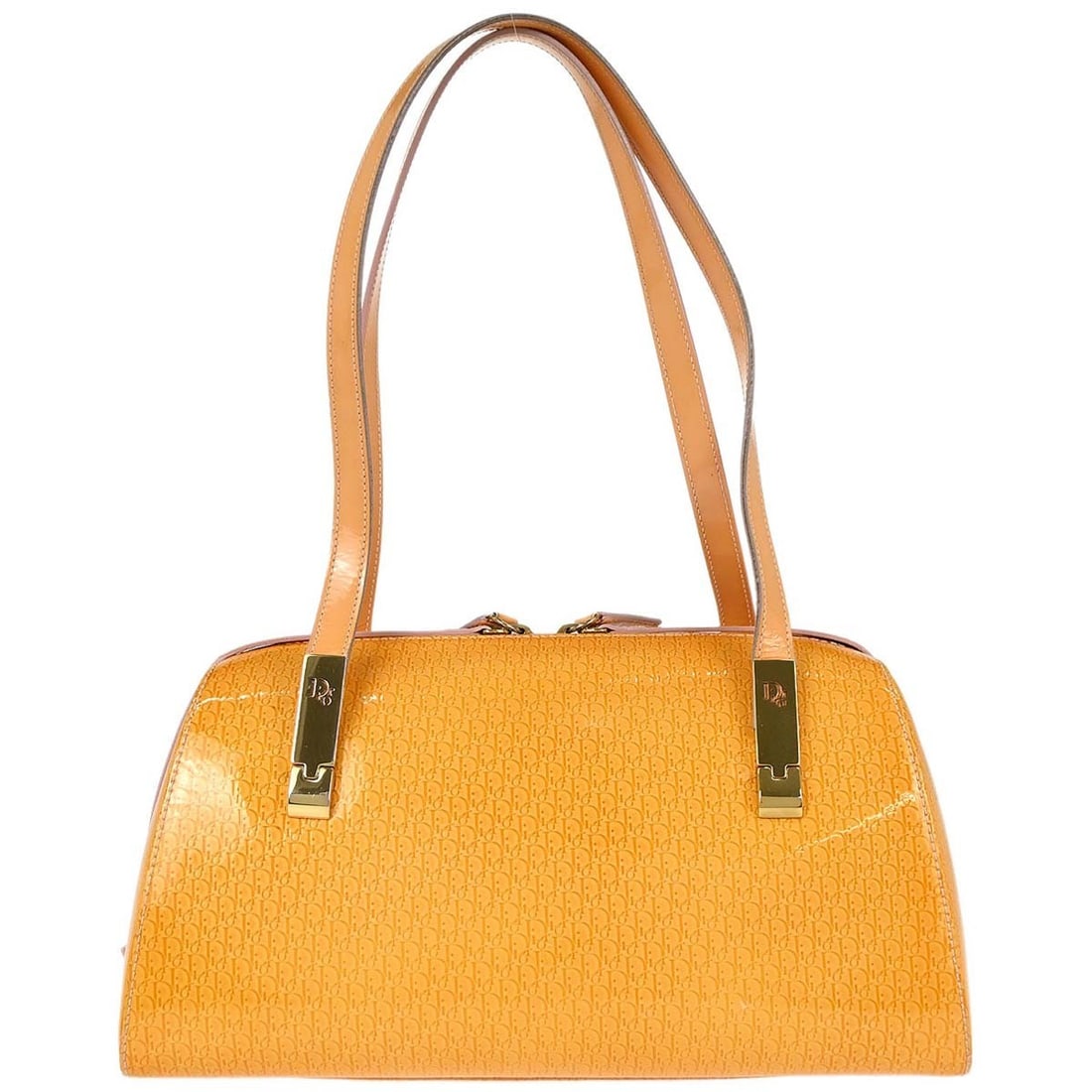 Dior Trotter Yellow Patent Leather Top Handle Bag BM-0021: Dior Trotter Yellow Patent Leather Top Handle Bag BM-0021 Christian Dior Trotter top handle handbag in yellow patent leather with a zip closure. Made in Italy, this medium handbag includes an interior