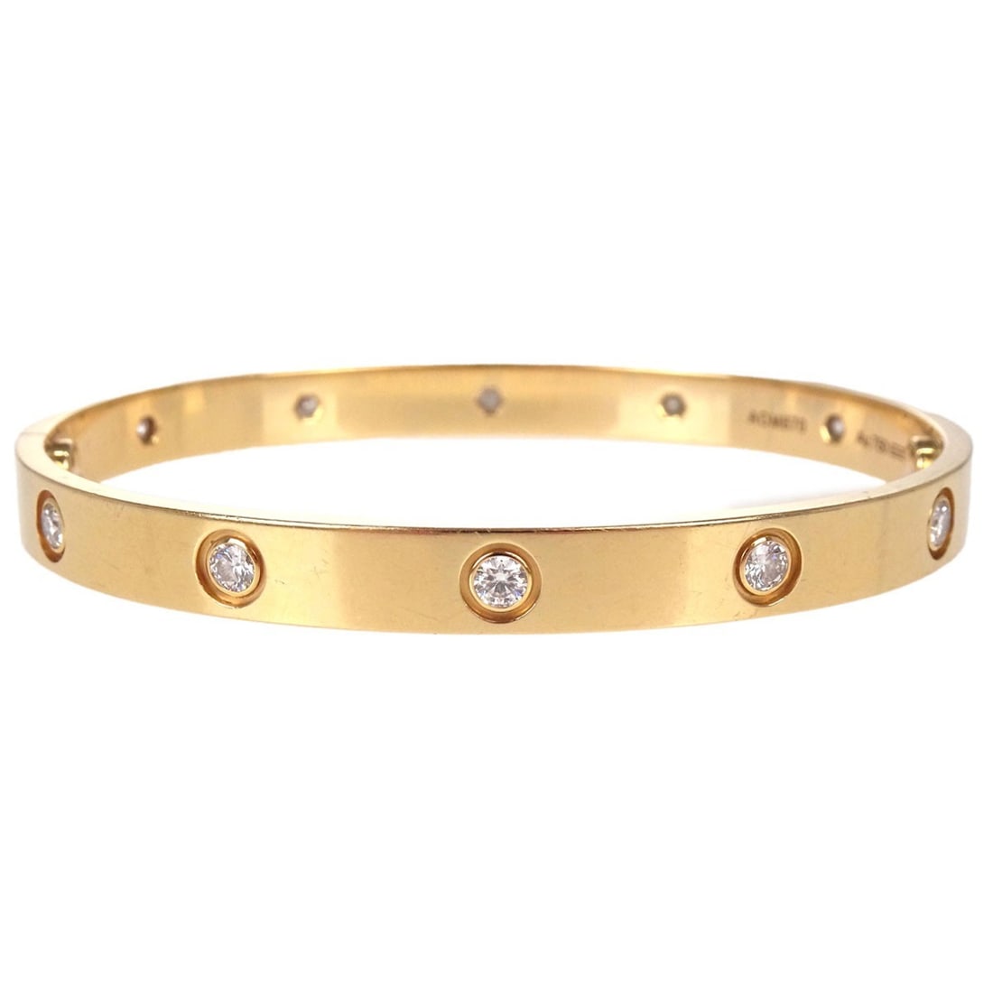 Cartier AOM870 Love Diamond Bangle Bracelet Au750 Rose Gold #18: Cartier AOM870 Love Diamond Bangle Bracelet Au750 Rose Gold #18 Cartier Love bracelet bangle crafted in Au750 with full diamond detailing. This bracelet is presented in very good condition with visibl
