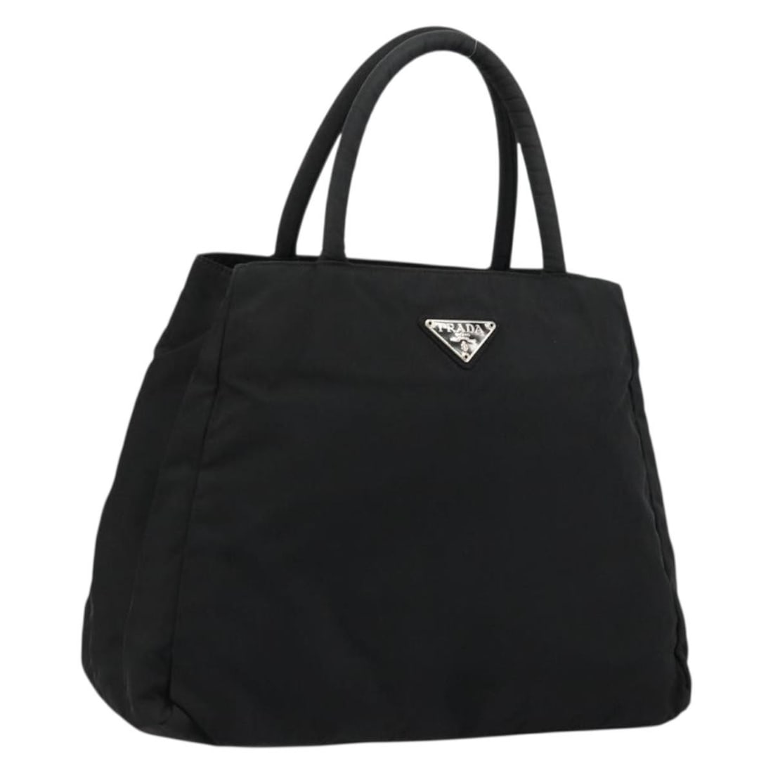 Prada nylon black silver handbag with guarantee card: Prada nylon black silver handbag with guarantee card This PRADA handbag is crafted from black nylon with silver-tone accents, offering a sleek and versatile design. Made in Italy, it features dual han