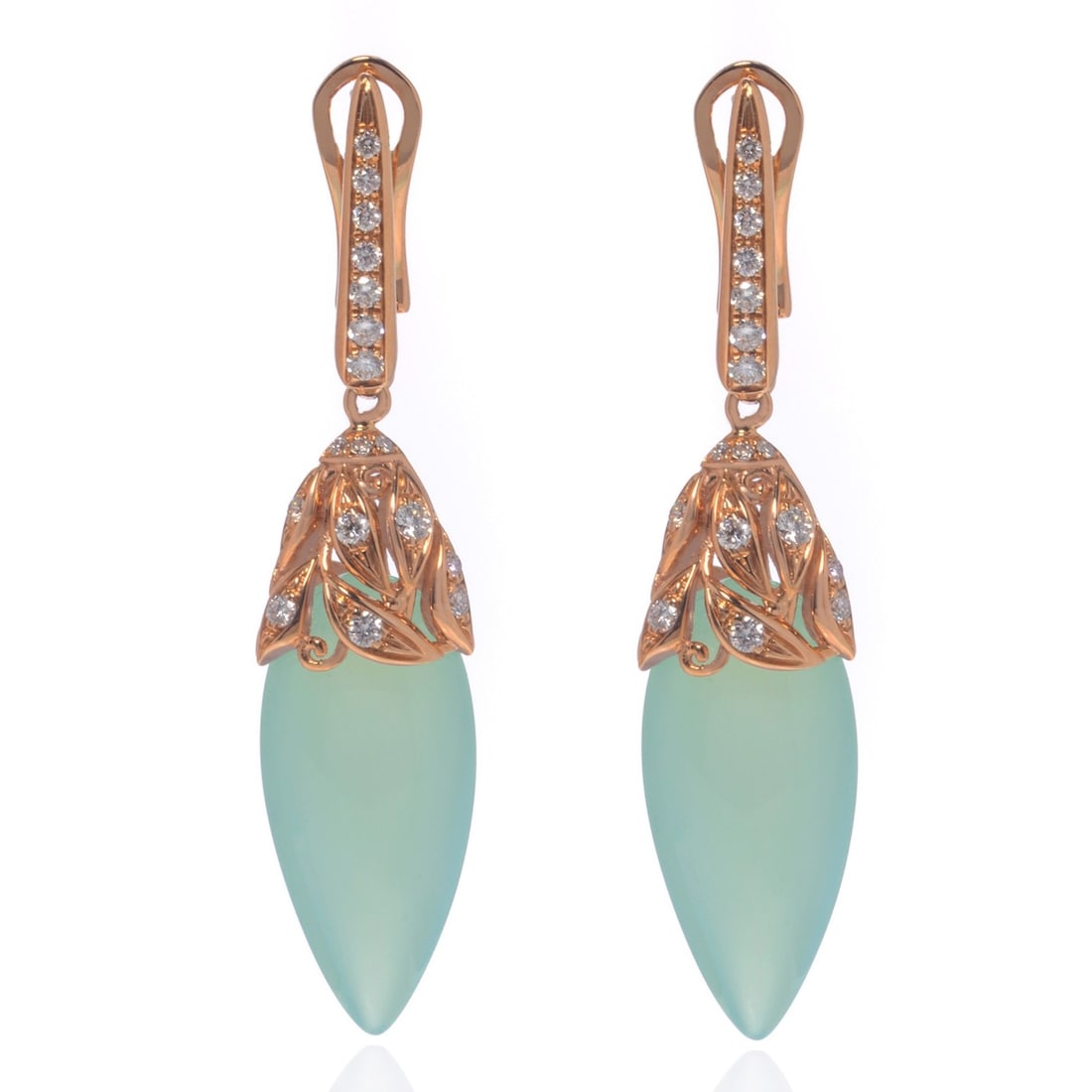Luca Carati 18K Yellow Gold Chalcedony Diamond Drop Earrings 0.45ct (1 of 4)