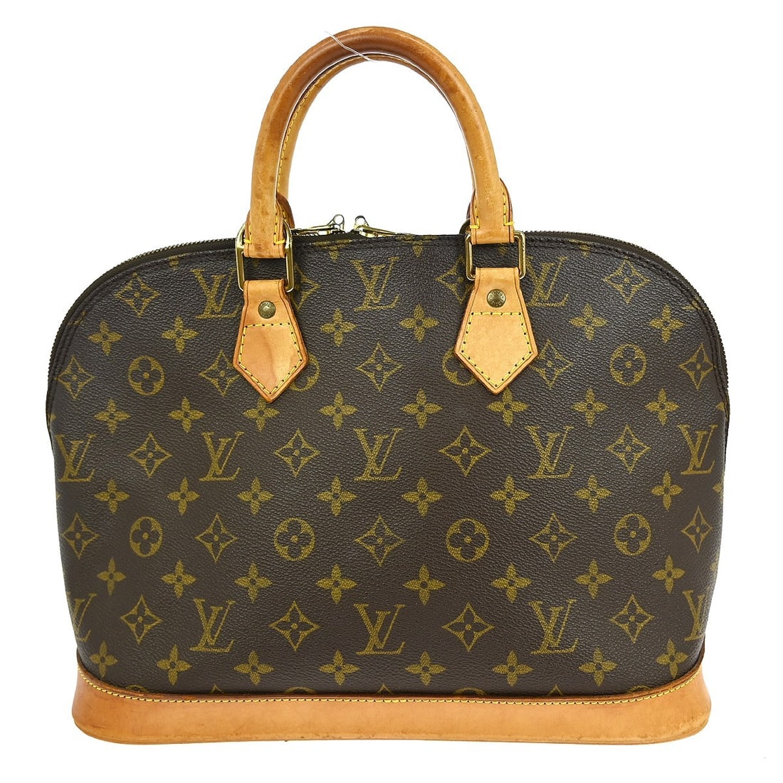 Louis Vuitton Alma M51130 Monogram Canvas Top Handle Bag: Louis Vuitton Alma M51130 Monogram Canvas Top Handle Bag Vintage Louis Vuitton Alma handbag in Monogram canvas with leather trim and double handles. This top handle bag features a zip closure, brown c