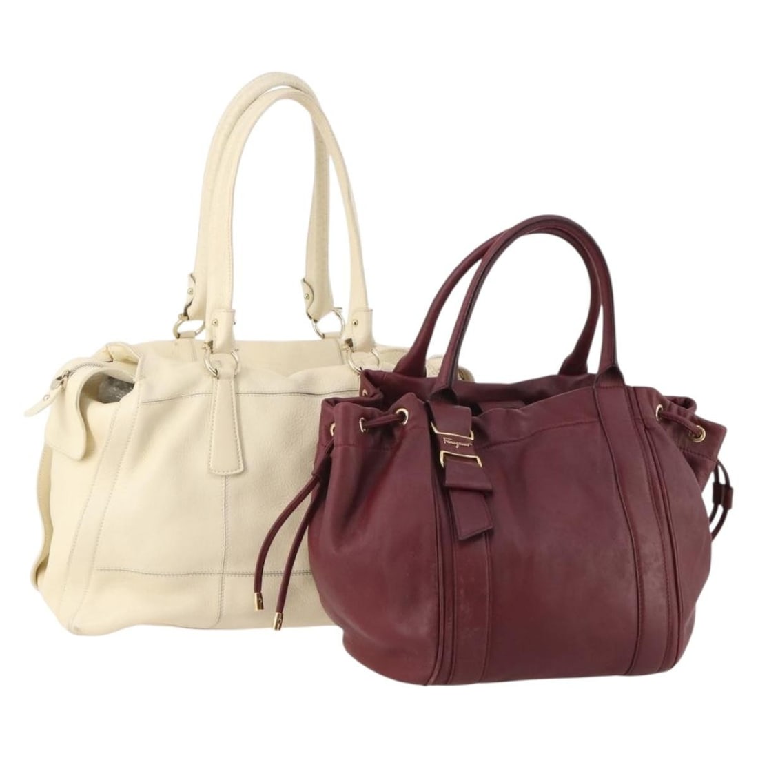 Salvatore Ferragamo Gancini leather handbag set of 2 red white: Salvatore Ferragamo Gancini leather handbag set of 2 red white This Salvatore Ferragamo Gancini hand bag set includes two leather handbags in red and white. Designed for women, these bags are crafted 