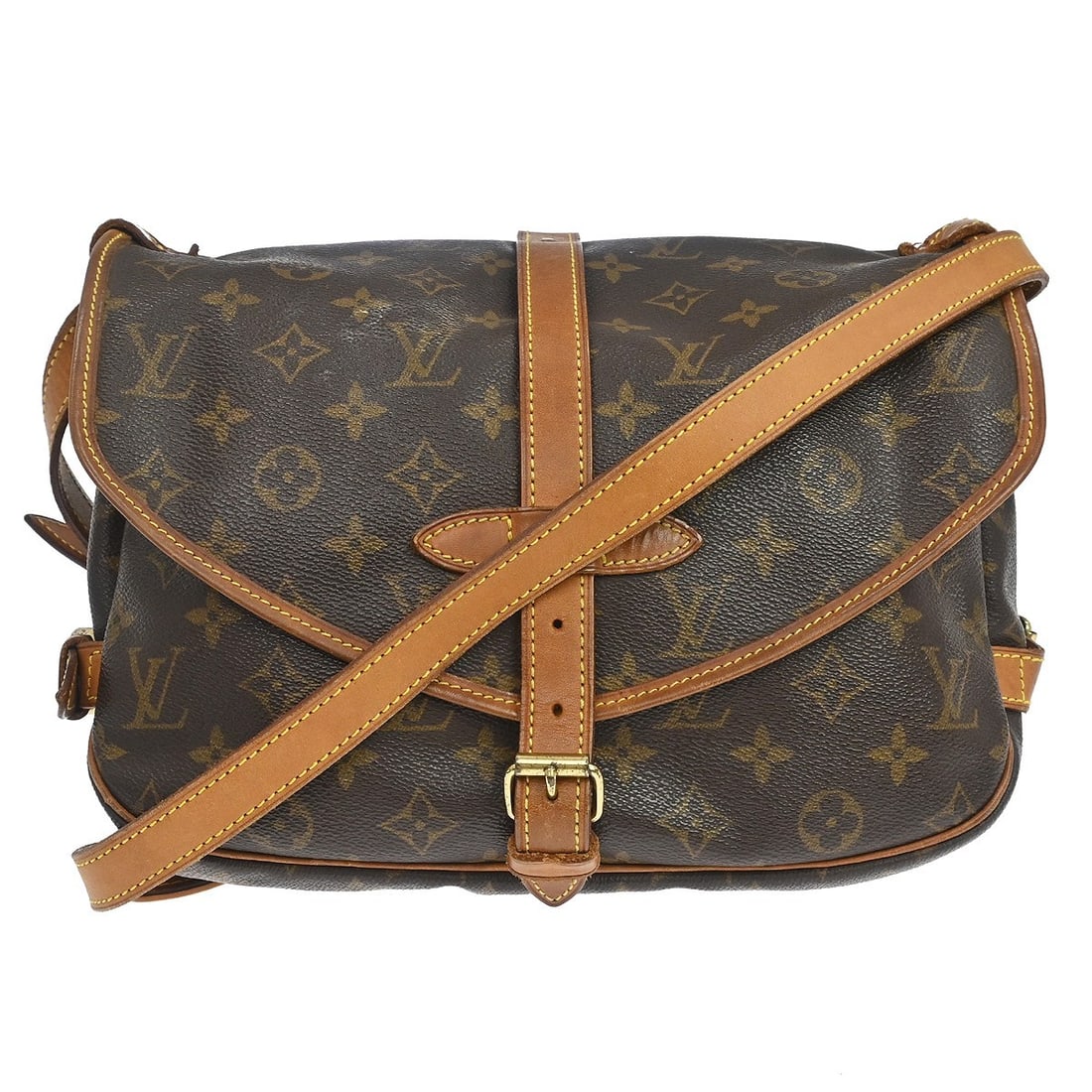 Louis Vuitton Saumur 30 Monogram Canvas Shoulder Bag M42256: Louis Vuitton Saumur 30 Monogram Canvas Shoulder Bag M42256 Vintage Louis Vuitton Saumur 30 shoulder bag in brown Monogram canvas and leather. This women's medium bag features a buckle flap closure an