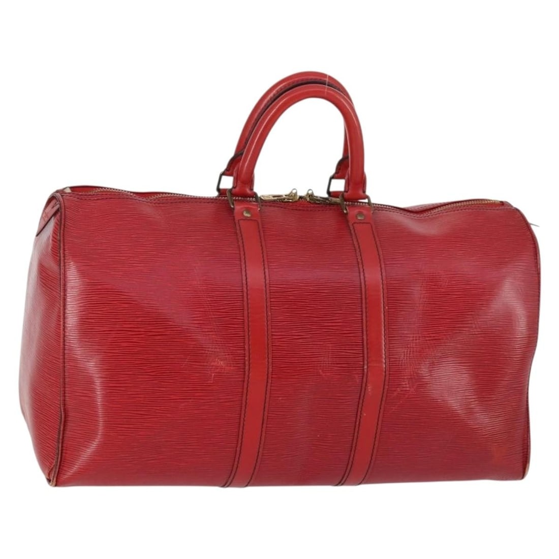LOUIS VUITTON Epi Keepall 45 Boston Bag Red M42977 Made in France: LOUIS VUITTON Epi Keepall 45 Boston Bag Red M42977 Made in France This authentic LOUIS VUITTON Epi Keepall 45 Boston Bag is crafted from luxurious Epi leather in a vibrant red color. Designed for styl