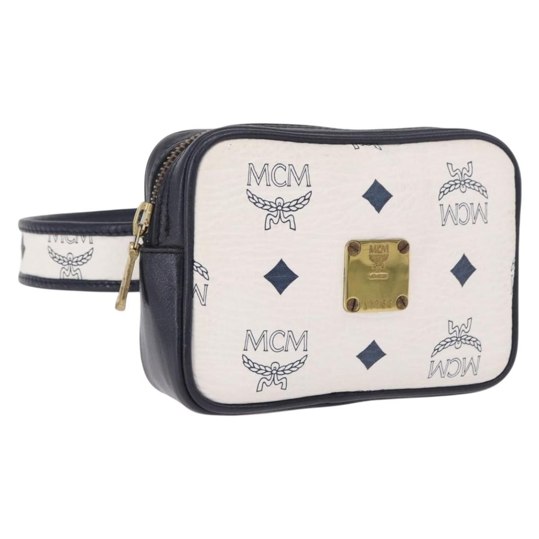 MCM Vicetos Logo PVC Leather Waist Bag White Gold Tone: MCM Vicetos Logo PVC Leather Waist Bag White Gold Tone Authentic MCM Vicetos logogram waist bag in white and gold PVC leather. This women's bag is made in Germany and includes only the item shown, wit