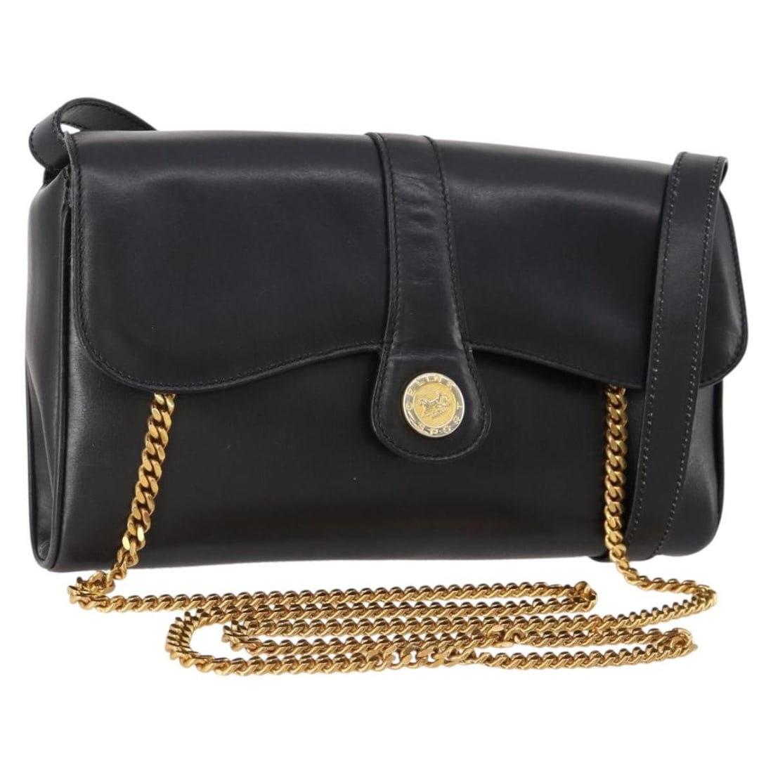 CELINE black leather shoulder bag with chain strap gold tone: CELINE black leather shoulder bag with chain strap gold tone Celine chain shoulder bag in black leather with gold-tone accents. Made in Italy, this women's shoulder bag is heavily used and shows notab
