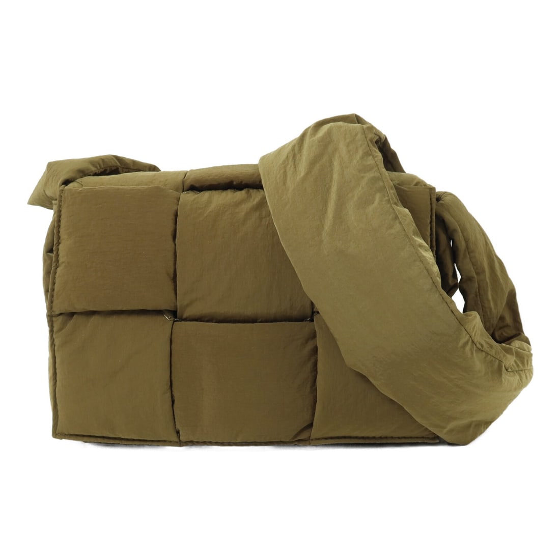 Bottega Veneta Green Nylon Cassette Shoulder Bag Small Padded: Bottega Veneta Green Nylon Cassette Shoulder Bag Small Padded This Bottega Veneta Small Padded Tech Cassette Shoulder Bag features a vibrant green nylon exterior and a contemporary padded design. Craf