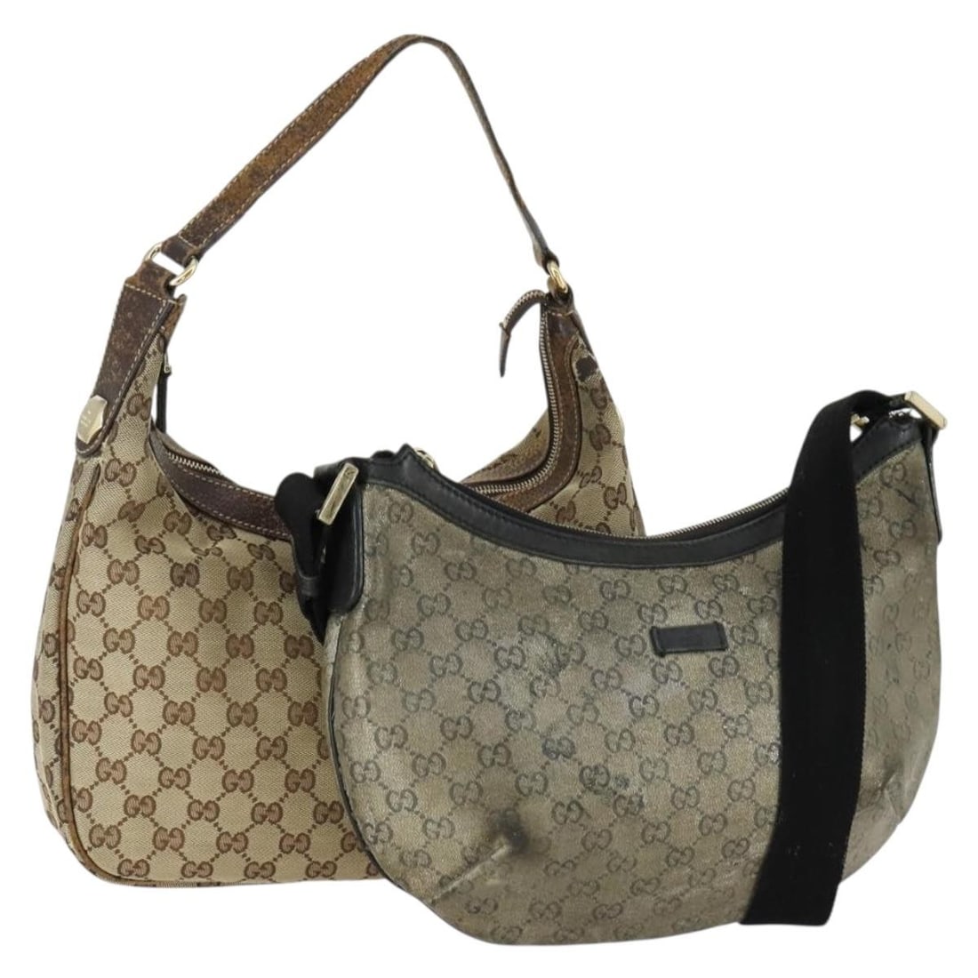 Set of 2 Gucci Beige GG Canvas Shoulder Bags: Set of 2 Gucci Beige GG Canvas Shoulder Bags Authentic Gucci GG Canvas shoulder bag set in beige, made in Italy. This women's shoulder bag bundle includes only the items shown in the photo; item box a